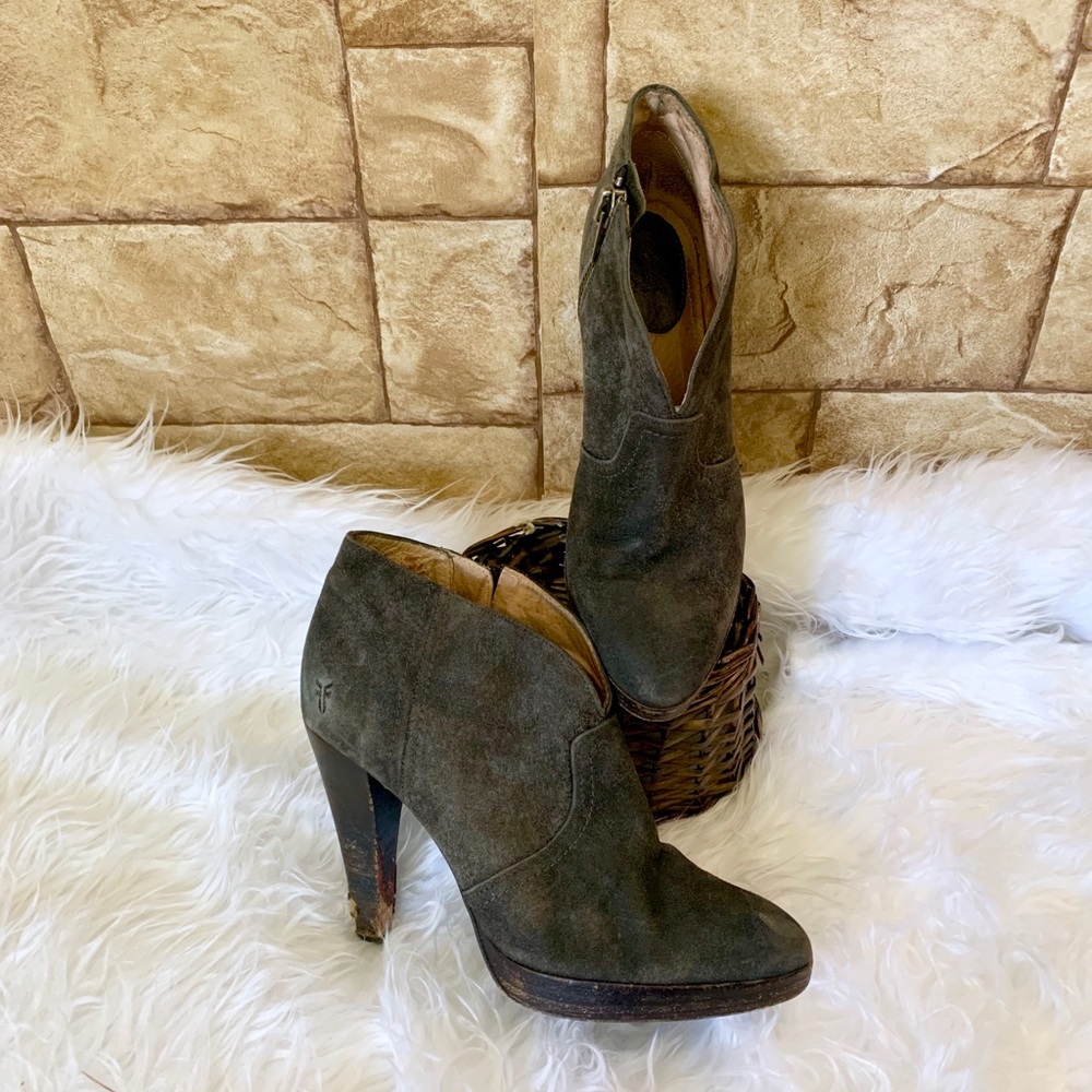 Frye Suede Harlow Campus Bootie Heels - Picture 3 of 8